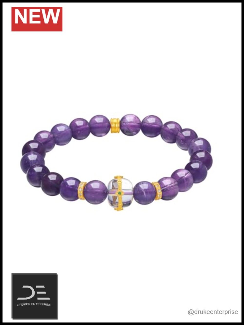 Sterling Silver Amethyst Beaded Stretch Bracelet Cubic Zircon Crystal Jewelry